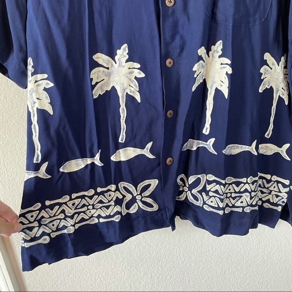 Vintage Rayon Navy Blue Island Back East Island Button Front Shirt Size XL - Picture 3 of 6